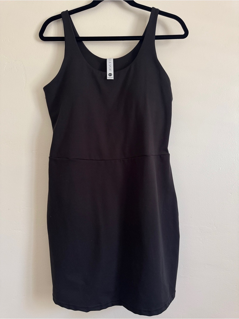 Black Tank Mini Dress with Scoop Neck and Built-in Shorts, Medium